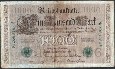 Лот: 8190601. Фото: 1. 1000 марок 1910 год. Зеленая печать... Германия и Австрия