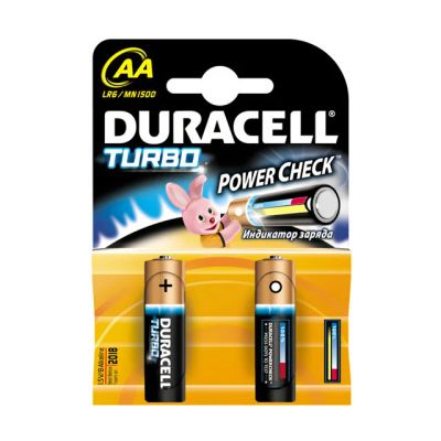 Лот: 16026416. Фото: 1. Батарейки АА 2шт Duracell Turbo... Батарейки, аккумуляторы, элементы питания