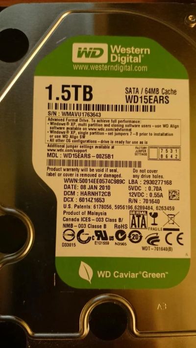 Лот: 6402844. Фото: 1. Жёсткий диск Western Digital WD15EARS... Жёсткие диски (HDD)