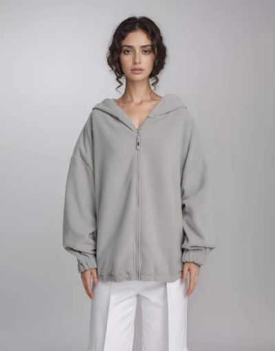 Лот: 24067546. Фото: 1. Светло-серое худи oversize с принтом... Спортивные костюмы