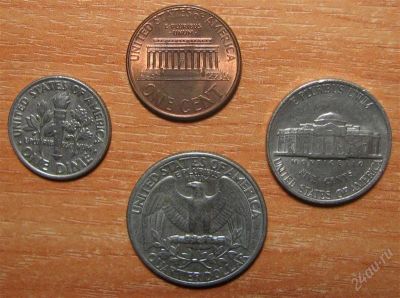 Лот: 789980. Фото: 1. США. Монеты 1, 5, 10. 25 центов... Америка