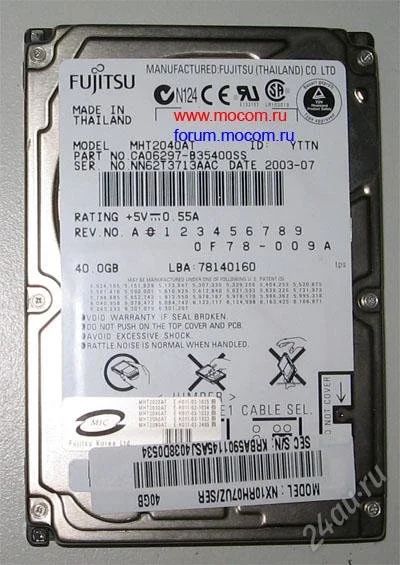 Лот: 864490. Фото: 1. Жесткий диск Fujitsu IDE 40Gb... Жёсткие диски (HDD)
