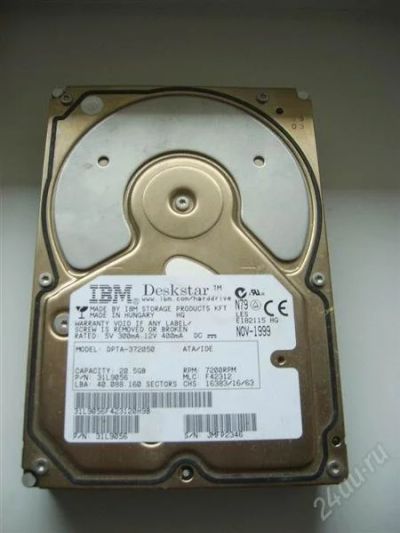Лот: 1991963. Фото: 1. HDD IBM 20Gb IDE (рабочий). Жёсткие диски (HDD)