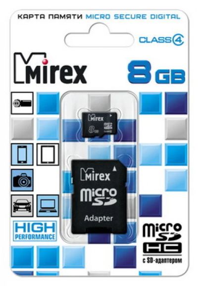 Лот: 16172779. Фото: 1. MicroSD 8 Gb Class 4 Mirex (с... Карты памяти