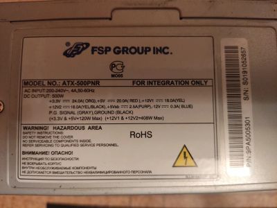 Лот: 20027981. Фото: 1. блок питания FSP 500 Ватт. Корпуса, блоки питания