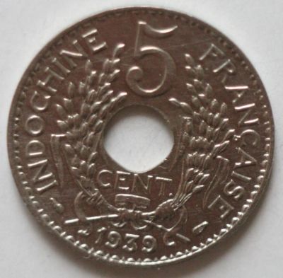 Лот: 5852155. Фото: 1. 5 центов 1939 год. Французский... Азия