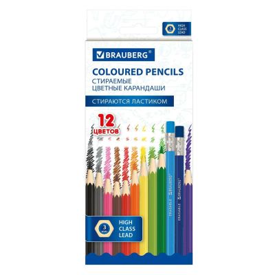 Лот: 24503152. Фото: 1. Карандаши цветные Brauberg Erasable... Ручки, карандаши, маркеры