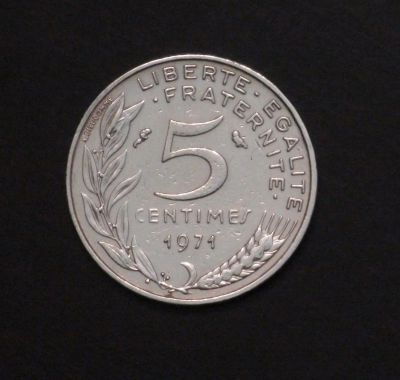 Лот: 3953923. Фото: 1. 5 сантимов. Фанция. 1971 г. Состояние... Европа