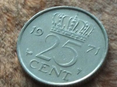 Лот: 10837517. Фото: 1. Монета 25 цент Нидерланды 1971... Европа