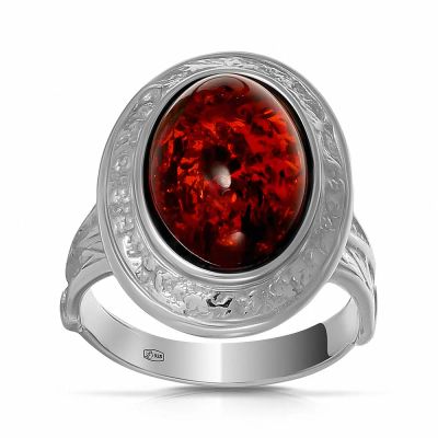 Лот: 23795333. Фото: 1. Кольцо из серебра с янтарем. Кольца, перстни