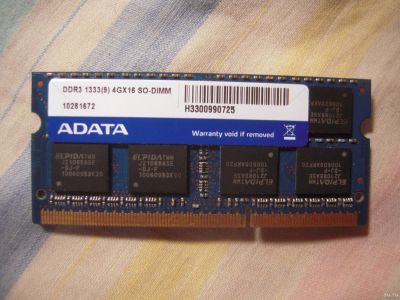 Лот: 13063134. Фото: 1. DDR3 для ноутбука 4Gb A-Data PC3-10600... Оперативная память