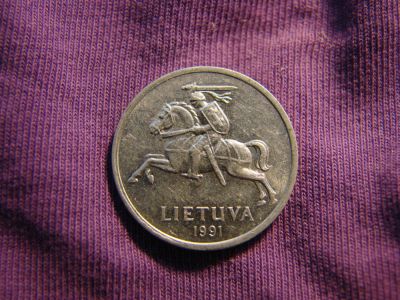 Лот: 2423714. Фото: 1. 1 цент 1991, Литва, всадник. Страны СНГ и Балтии