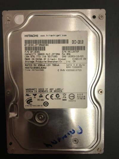 Лот: 15600050. Фото: 1. жесткий диск Hitachi 500Gb. Жёсткие диски (HDD)