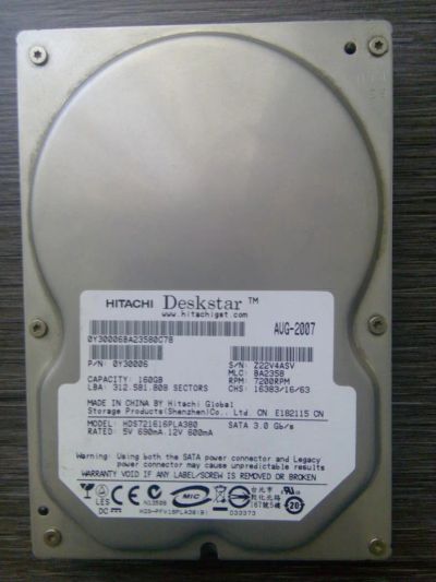 Лот: 6289073. Фото: 1. Жесткий диск Hitachi HDS721616PLA380... Жёсткие диски (HDD)