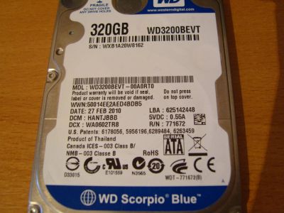 Лот: 3009509. Фото: 1. жёсткий диск WD3200BEVT 320GB. Жёсткие диски (HDD)