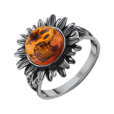 Лот: 23870995. Фото: 1. Серебряное кольцо с янтарем и... Кольца, перстни