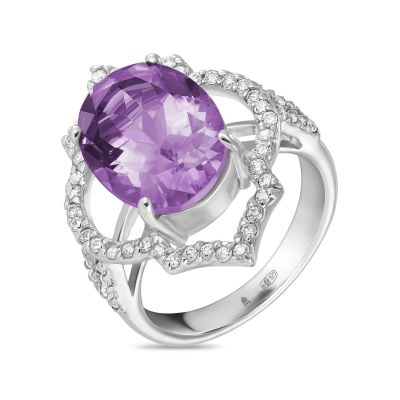 Лот: 24368603. Фото: 1. Кольцо с аметистом и фианит. Кольца, перстни
