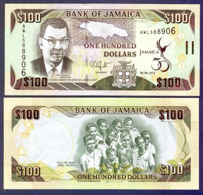 Лот: 10596351. Фото: 1. Ямайка 100 долларов 2012г = АНЦ... Америка