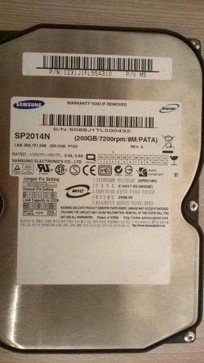 Лот: 6185677. Фото: 1. HDD 3.5 Samsung SP2014N 200Gb. Жёсткие диски (HDD)