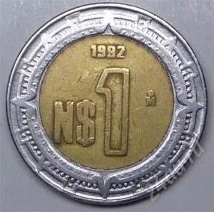 Лот: 1583258. Фото: 1. Мексика. 1 песо 1992г. Биметалл... Америка