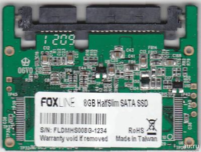 Лот: 9750496. Фото: 1. SSD 8gb half slim sata foxline. SSD-накопители