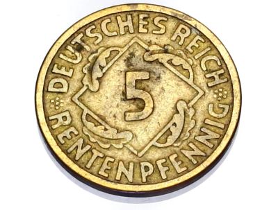 Лот: 5923063. Фото: 1. Deutsch Reich! 5 Rp! 1924 Год... Европа