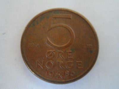 Лот: 5325571. Фото: 1. Норвегия 5 эре, 1980. Европа
