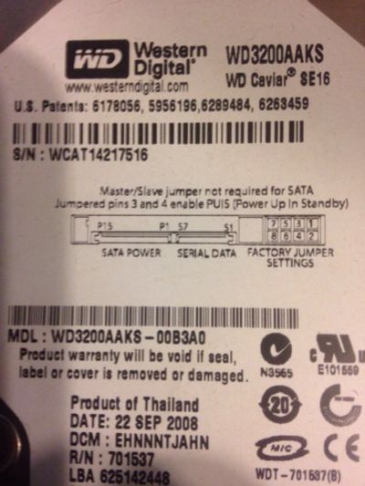 Лот: 6985602. Фото: 1. hdd western digital WD3200aaks. Жёсткие диски (HDD)