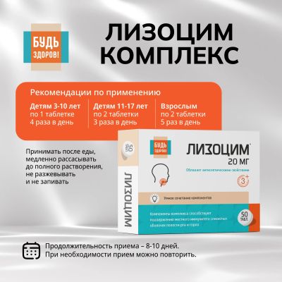 Лот: 25041856. Фото: 1. Будь Здоров Лизоцим комплекс таб... Народная медицина, БАДы