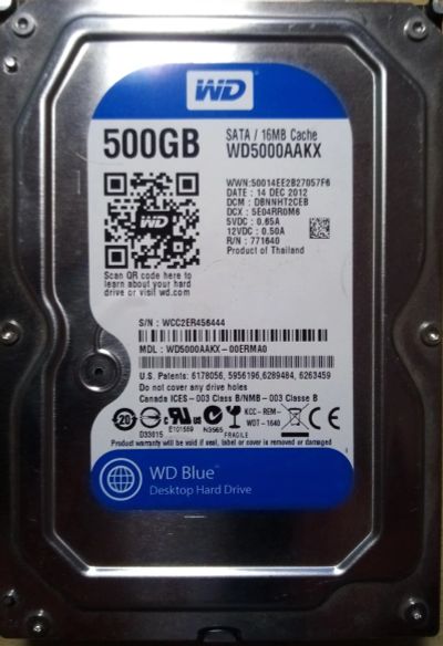 Лот: 17279185. Фото: 1. Жесткий диск 500Gb WD Blue [WD5000AAKX... Жёсткие диски (HDD)