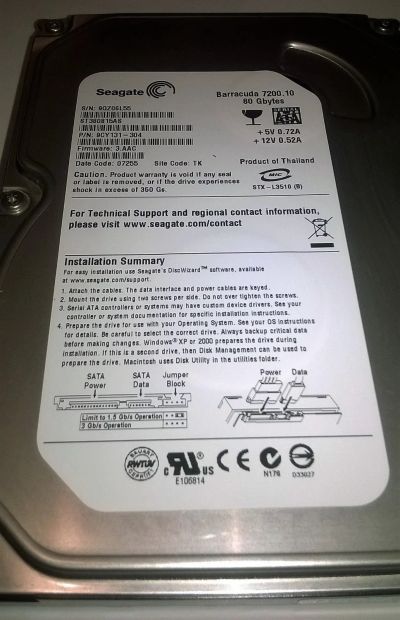 Лот: 12318100. Фото: 1. Жесткий диск 80Gb SATA. Жёсткие диски (HDD)