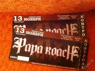 Лот: 2195957. Фото: 1. 2 билета на papa roach. Разное