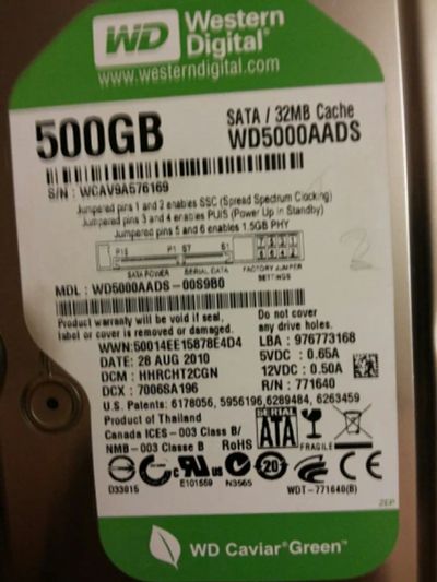 Лот: 6393102. Фото: 1. жесткий диск WD Caviar Green 500... Жёсткие диски (HDD)