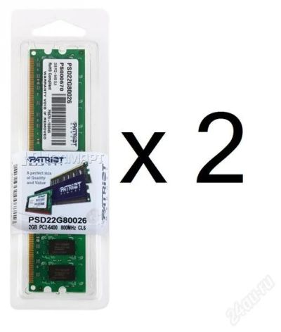 Лот: 2684959. Фото: 1. DDR2-800 2x2Gb Patriot _ 4Gb. Оперативная память