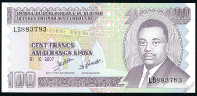 Лот: 5971314. Фото: 1. Бурунди 100 франков 2007г ПРЕСС. Африка