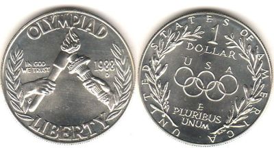 Лот: 9181521. Фото: 1. 1988 г. США. 1 доллар. Олимпиада... Америка