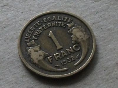 Лот: 15925043. Фото: 1. Монета 1 франк один Франция 1932... Европа
