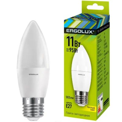 Лот: 24441288. Фото: 1. Светодиодная лампа Ergolux LED-C35-11W-E27-3K. Лампочки