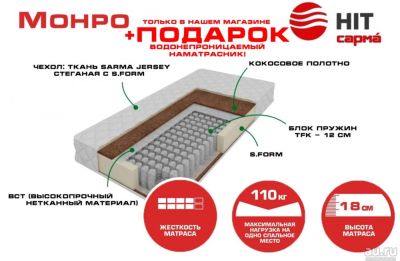 Лот: 11154042. Фото: 1. Новый матрас Сарма Монро 80*200... Матрасы