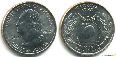 Лот: 10949108. Фото: 1. Квотер (25 центов). 1999 Джорджия. Америка