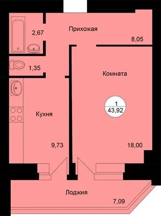 Лот: 20764419. Фото: 1. Продам 1-комнатную, 43.92 м... Квартиры, студии