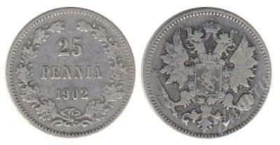 Лот: 2941746. Фото: 1. 25 пенни 1902 год Русская Финляндия. Россия до 1917 года