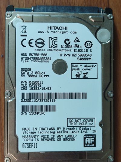 Лот: 20832106. Фото: 1. Жесткий диск для ноутбука Hitachi... Жёсткие диски (HDD)
