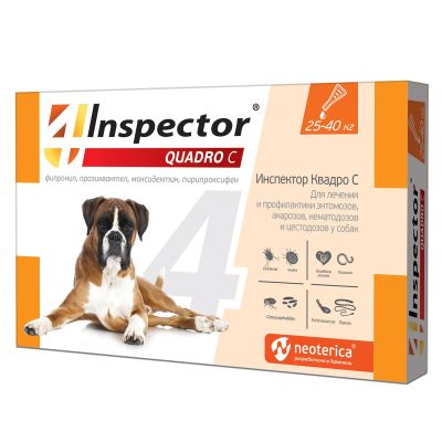 Лот: 10671392. Фото: 1. Инспектор Inspector Quadro Капли... Лекарства для животных, ветеринарные препараты