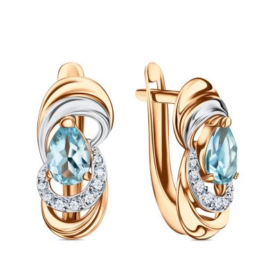 Лот: 23793295. Фото: 1. Золотые серьги с топазом и фианитами. Серьги, каффы