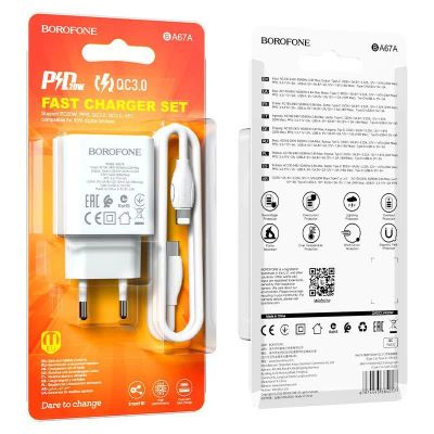 Лот: 22144901. Фото: 1. СЗУ BOROFONE BA-67A USB-A+USB-C... Зарядные устройства, блоки питания, адаптеры сетевые для смартфонов