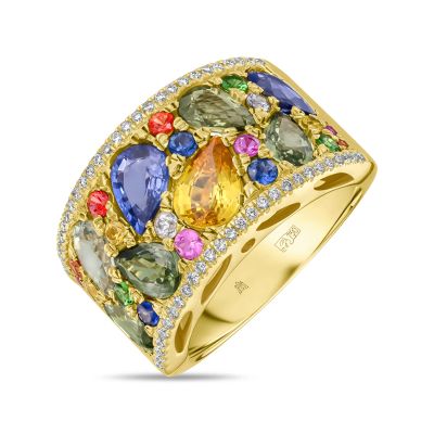 Лот: 24681206. Фото: 1. Кольцо с сапфирами, гранатами... Кольца, перстни