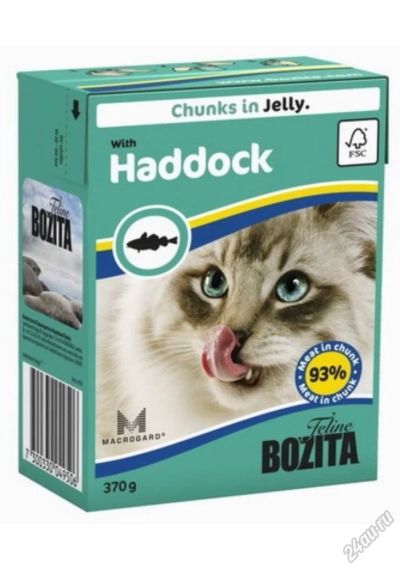 Лот: 5562219. Фото: 1. Консервы Bozita Feline Haddock... Корма