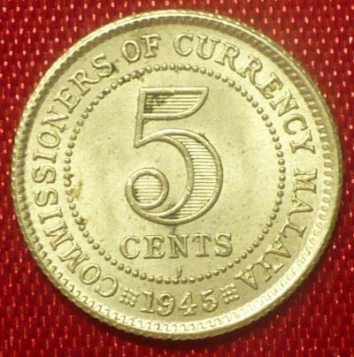 Лот: 11216236. Фото: 1. 5 центов 1945г Британская Малайя... Азия