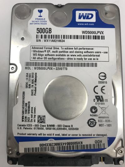 Лот: 18927892. Фото: 1. Жесткий диск WD Blue 2.5" WD5000LPVX... Жёсткие диски (HDD)